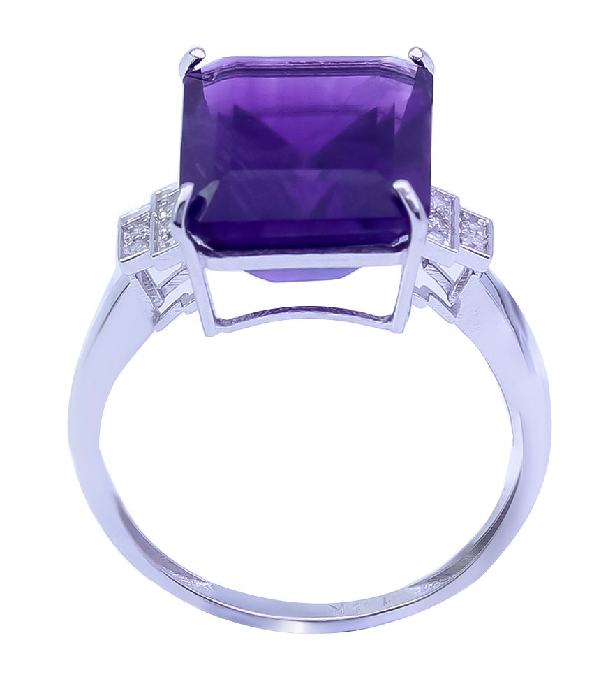 没有保留价 - 戒指 - 14K包金 白金 紫水晶 - 钻石 #4.3