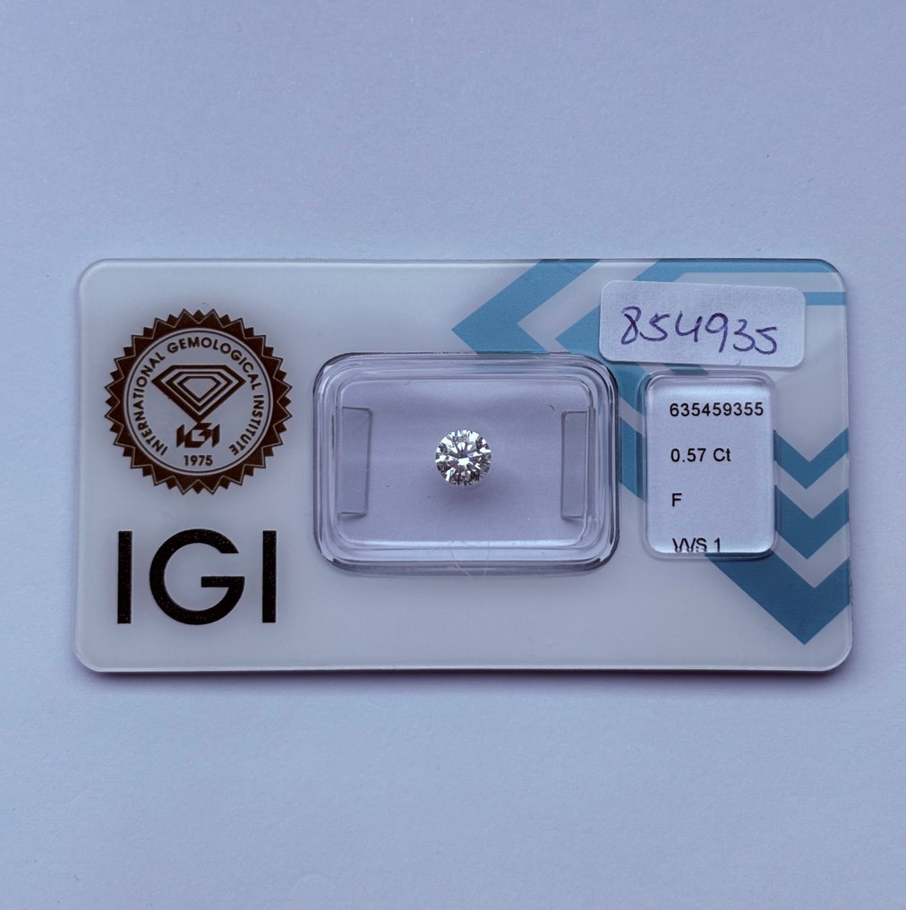 1 pcs Gyémánt  (Természetes)  - 0.57 ct - Kerek - F - VVS1 - Nemzetközi Gemmológiai Intézet (IGI) - Ex Ex Ex #1.0