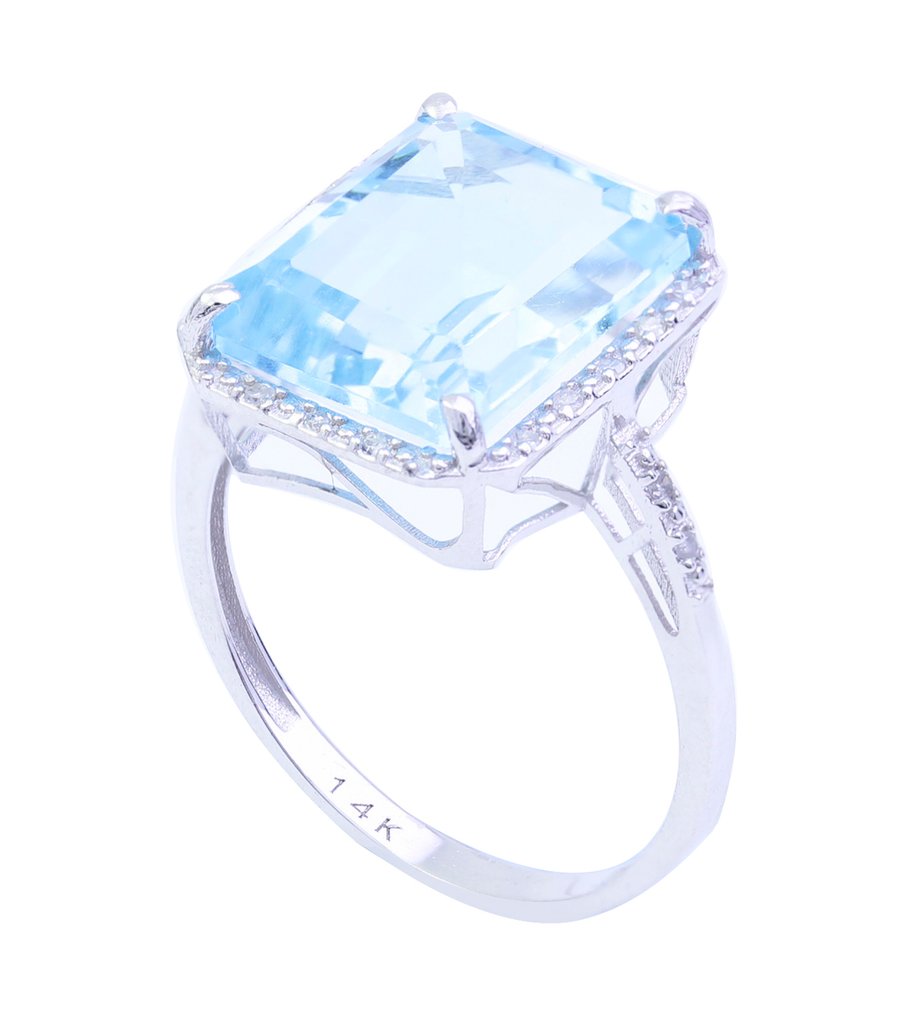 没有保留价 - 戒指 - 14K包金 白金 黄宝石 - 钻石 #3.2