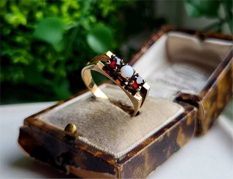 沒有保留價 - 訂婚戒指 銀 - 2.00ct. tw. 蛋白石 - 石榴石 - 復古戒指 #1.0