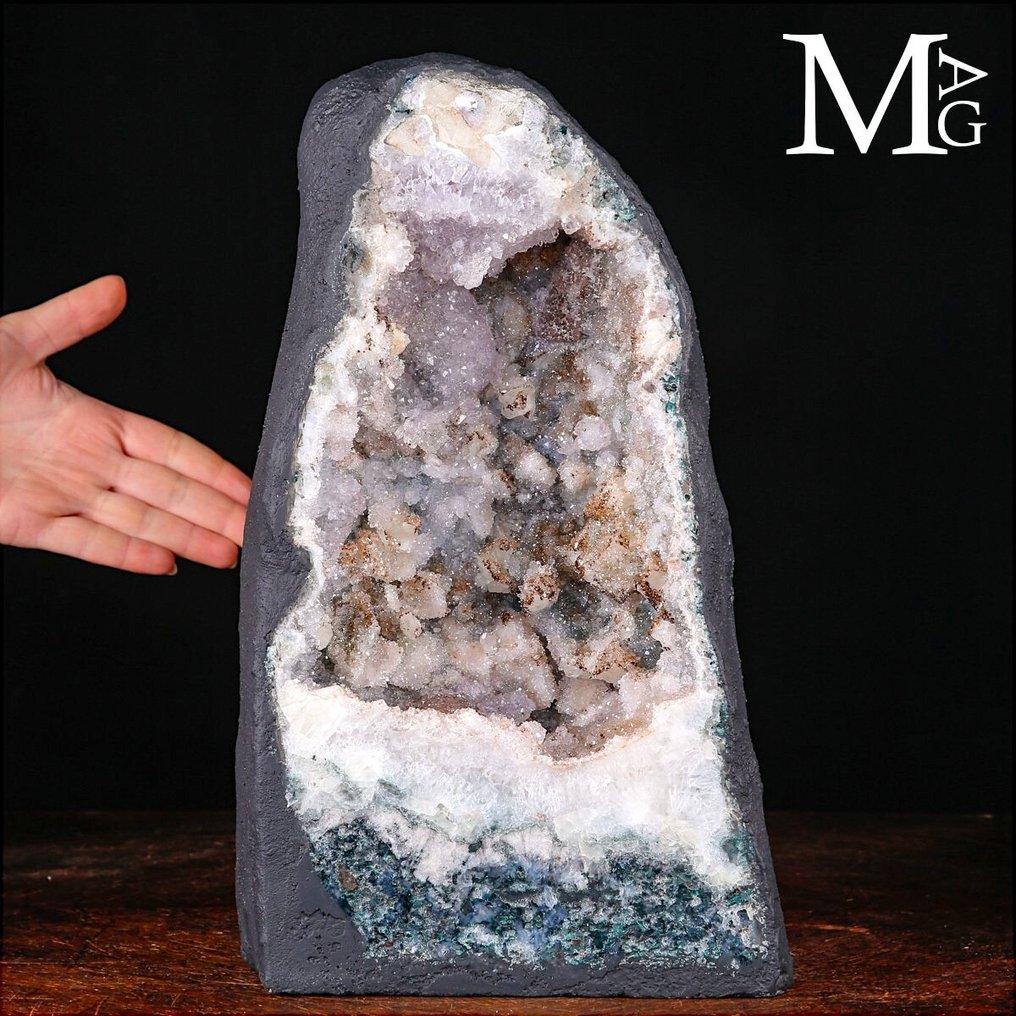 紫水晶和玛瑙晶洞——天然水晶柱紫水晶——晶洞水晶——灰色 - 高度: 334 mm - 宽度: 196 mm- 11.2 kg #1.0