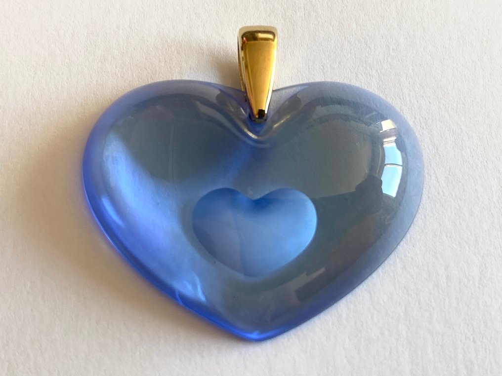 René Lalique - «Tendre coeur» (σε κουτί) - Κρύσταλλος, βουτηγμένο σε χρυσό. - Κρεμαστό κόσμημα #1.0