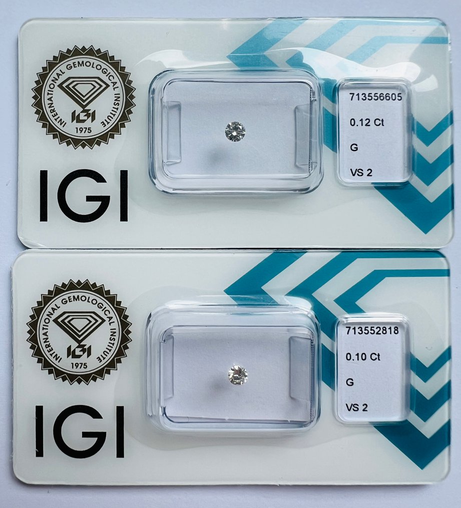 Ei pohjahintaa - 2 pcs Timantti (Luonnollinen) - 0.22 ct - Pyöreä - G - VS2 - Kansainvälinen gemologinen instituutti (IGI) - Matching Pair VG #1.0