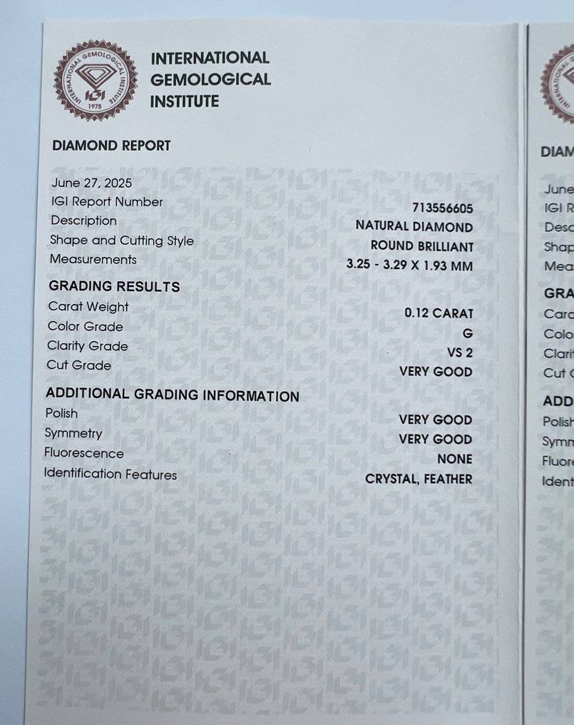 Ei pohjahintaa - 2 pcs Timantti (Luonnollinen) - 0.22 ct - Pyöreä - G - VS2 - Kansainvälinen gemologinen instituutti (IGI) - Matching Pair VG #2.1
