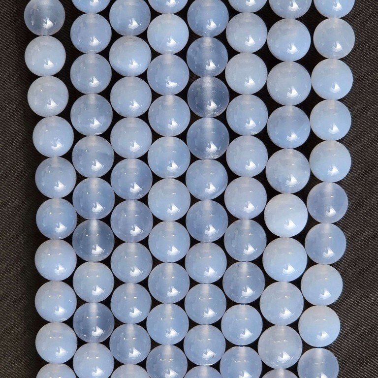 自然蓝色晶石圆球光滑线条 直径 9.5/10 毫米，40 厘米- 59 g - (1) #3.2