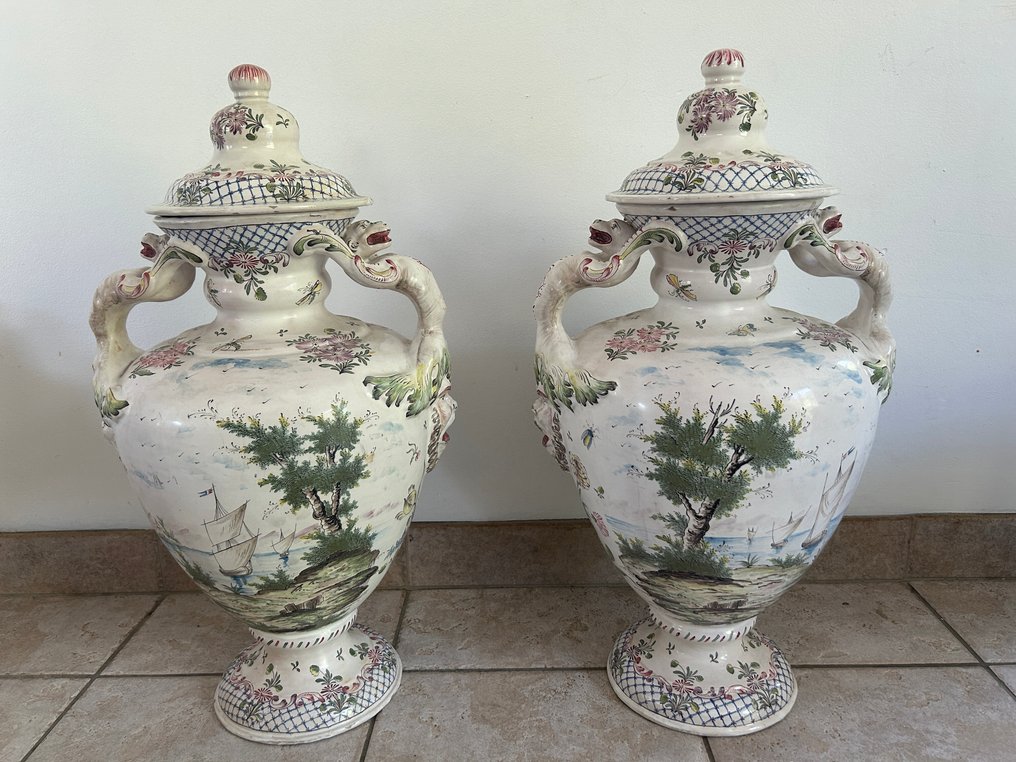 attribué à Joseph Gaspard Robert - Double handed vase (2)  - Earthenware #1.0