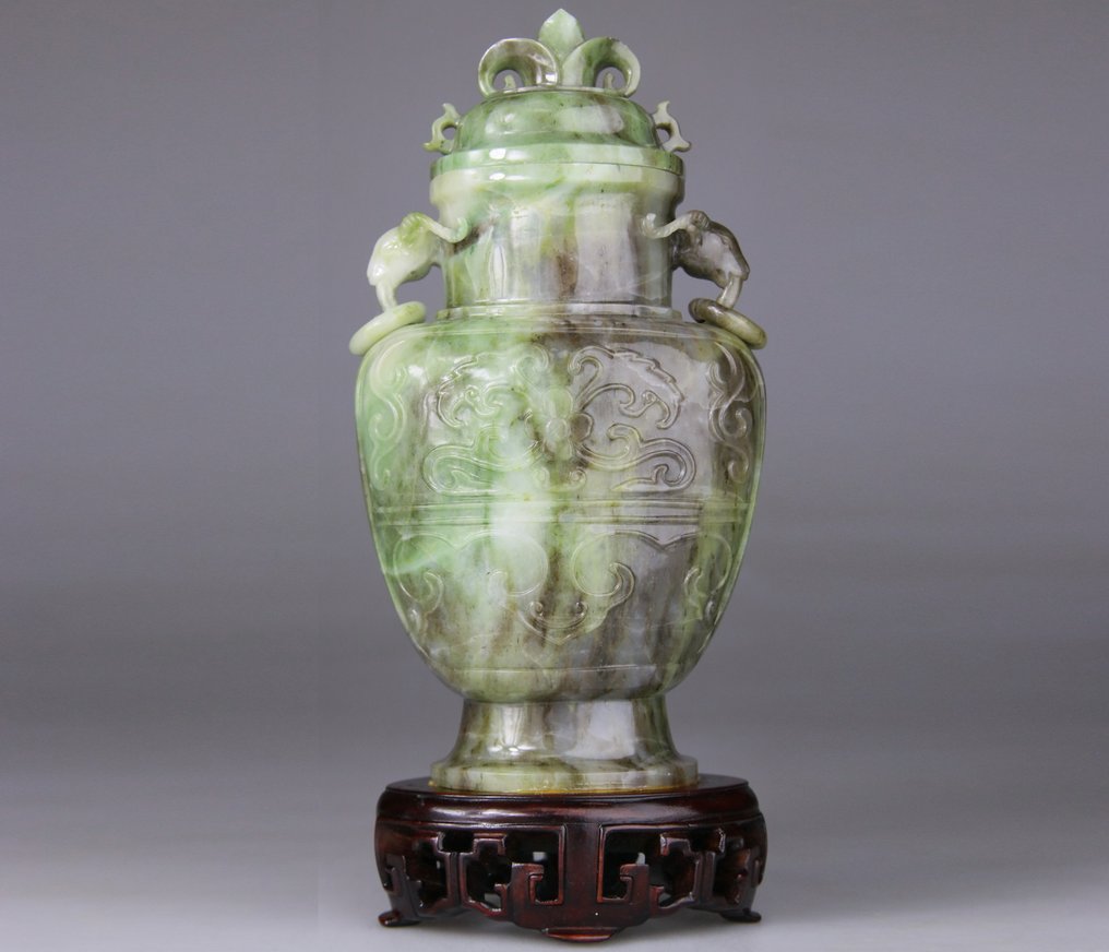 中国雕塑花瓶 - 公羊 - 古风风格 - 皮埃尔·斯库尔蒂—玫瑰木底座 - 中國 - 19世纪末 - 20世纪初 #1.0