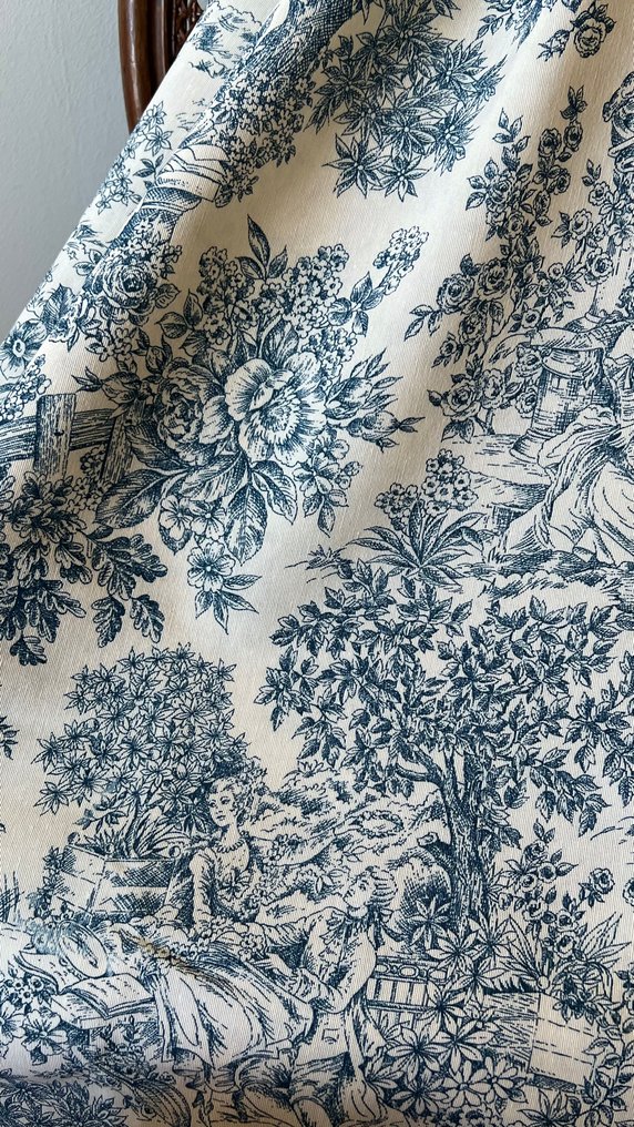 Dobbelt bredt toile de jouy-stoff i marineblå for dekorasjon og polstring. - Tekstil - 300 cm - 280 cm #4.3