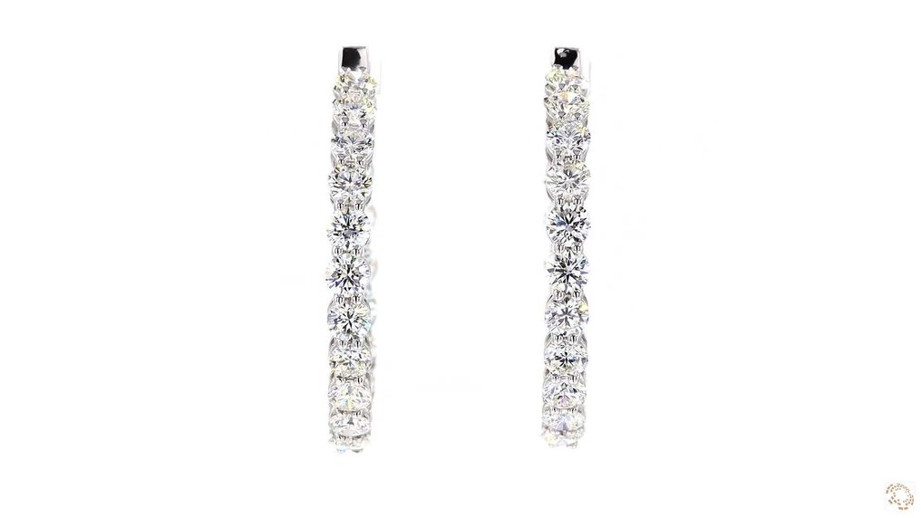 圈形耳環 - 18 克拉 白金 -  4.70ct. tw. 鉆石 (天然) - 内外环耳环 #4.3