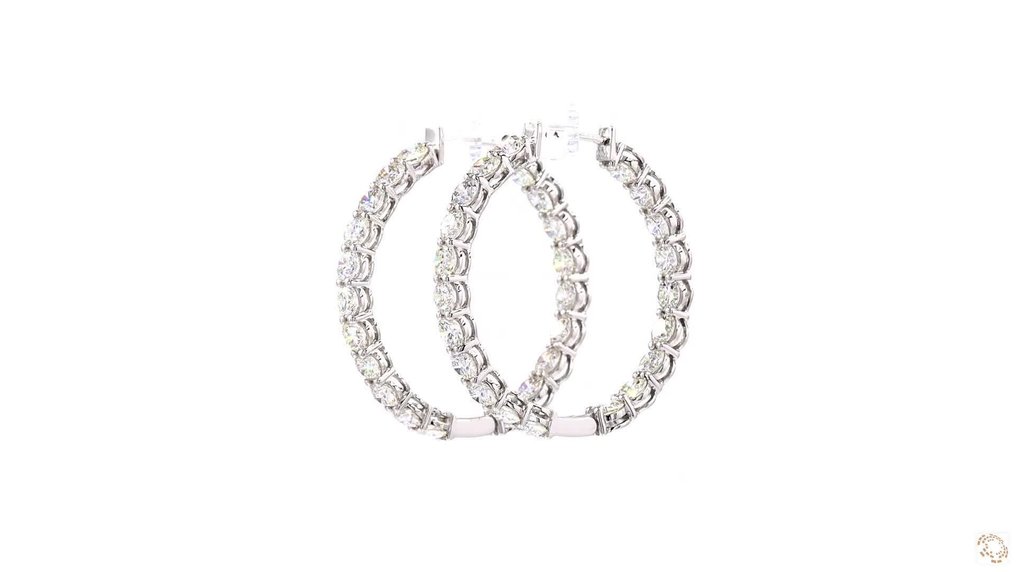 圈形耳環 - 18 克拉 白金 -  4.70ct. tw. 鉆石 (天然) - 内外环耳环 #2.1