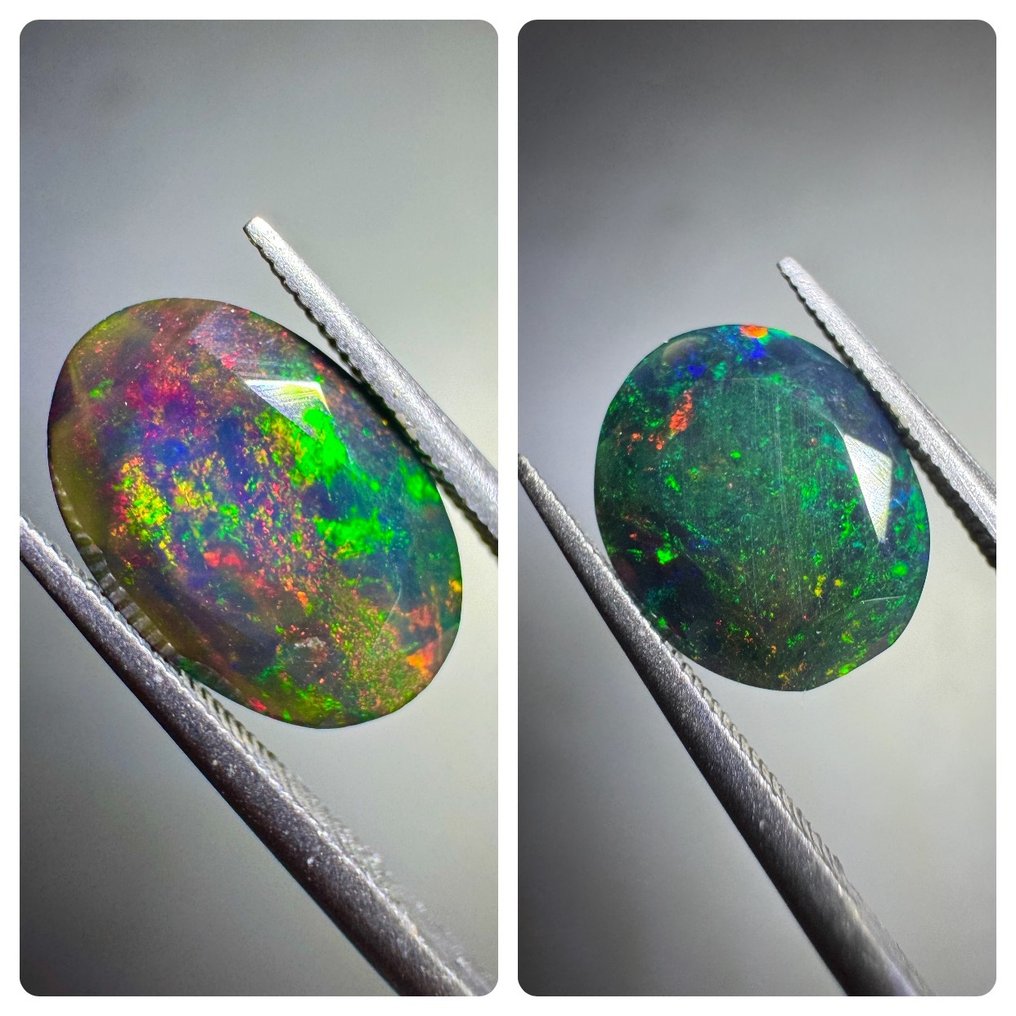 一对黑色多面烟熏色埃塞俄比亚欧泊。重2.58克拉。无底价。 多面- 0.52 g - (2) #1.0