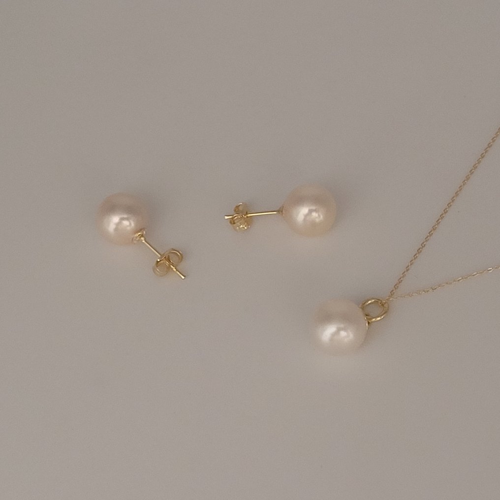 Ensemble de bijoux 2 pièces - 18 carats Or jaune Perle - Perle d'Akoya japonaise #1.0
