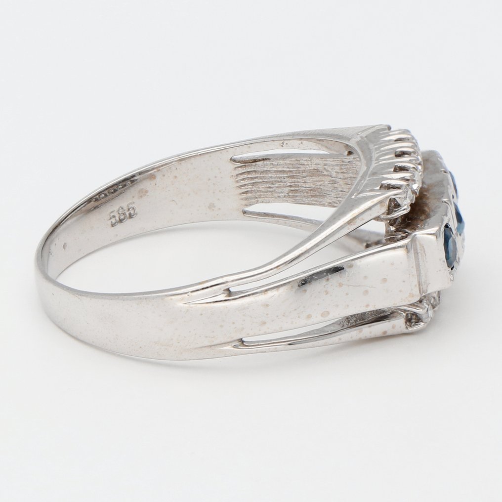 戒指 - 14K包金 白金 蓝宝石 - 钻石 #4.3