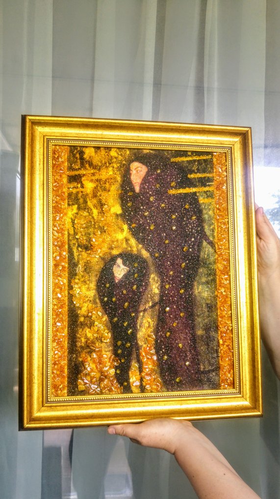 波罗的海琥珀马赛克画 - 盖斯特·克里姆特的水之仙女 - 琥珀 - 48 cm - 38 cm #1.0