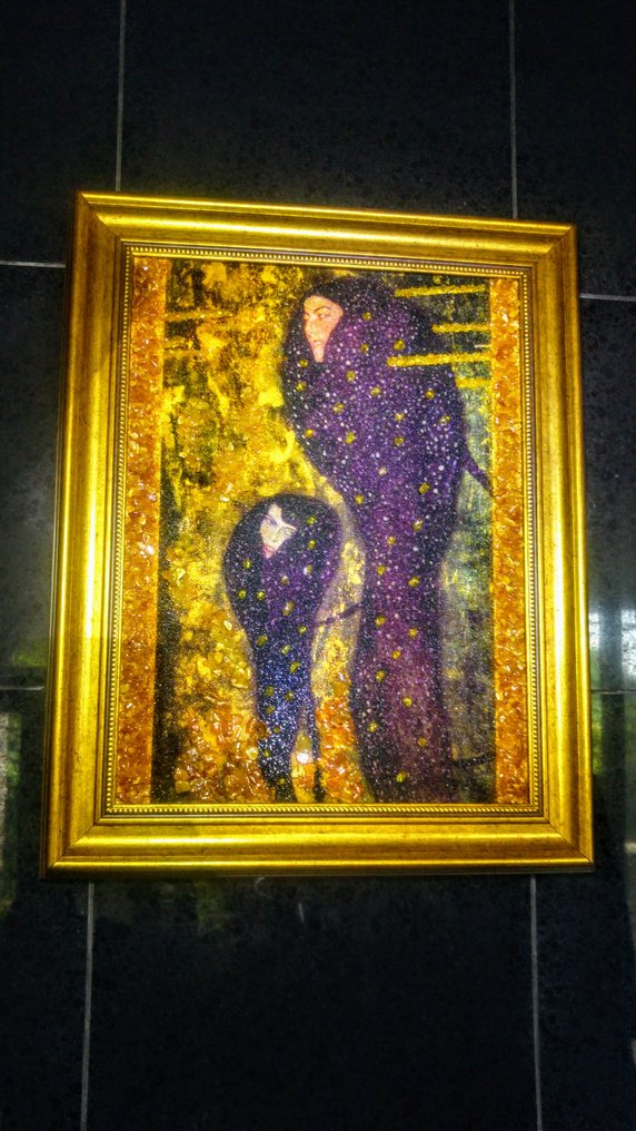 波罗的海琥珀马赛克画 - 盖斯特·克里姆特的水之仙女 - 琥珀 - 48 cm - 38 cm #1.0