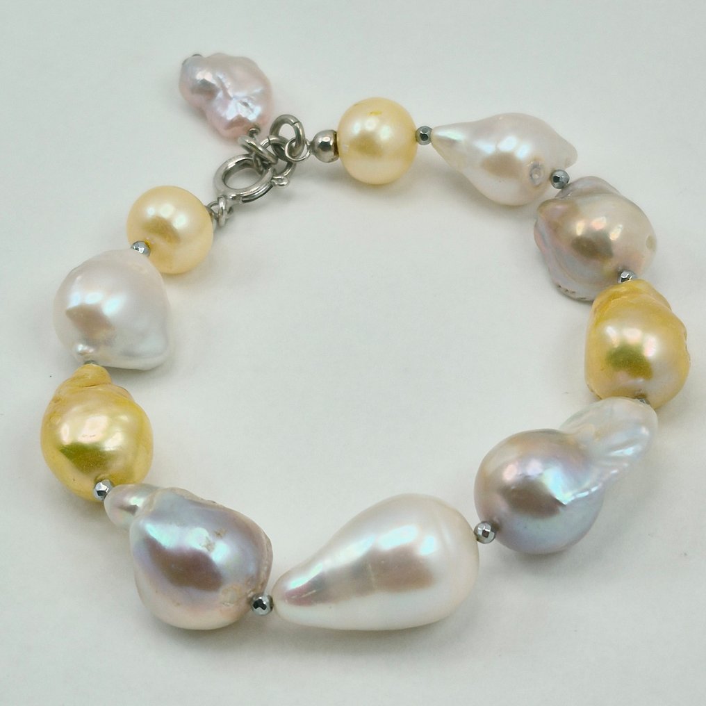 珍珠 - 银 - 手镯 - 多色巴洛克珍珠 #2.1