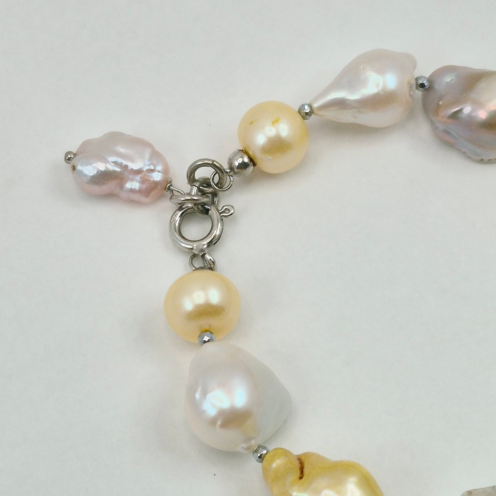 珍珠 - 银 - 手镯 - 多色巴洛克珍珠 #3.2