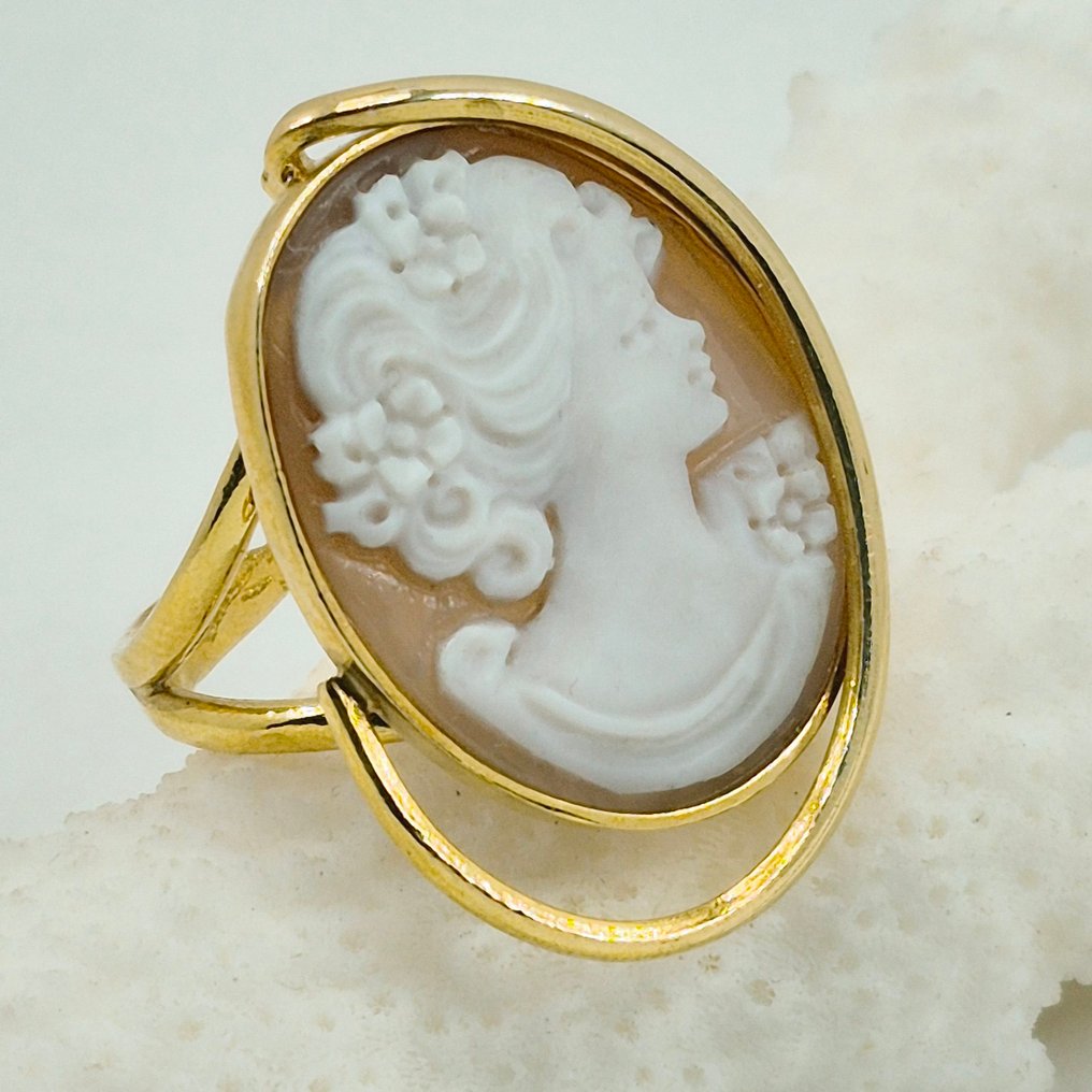 Ασημί, Gold-plated - Δαχτυλίδι - CAMMEO χειροποίητη χαραγμένη #4.3