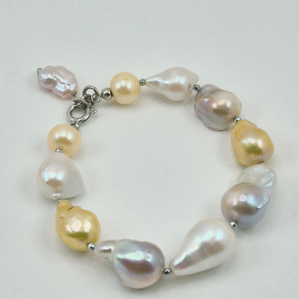 珍珠 - 银 - 手镯 - 多色巴洛克珍珠 #1.0