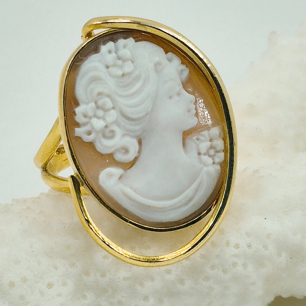 Ασημί, Gold-plated - Δαχτυλίδι - CAMMEO χειροποίητη χαραγμένη #1.0