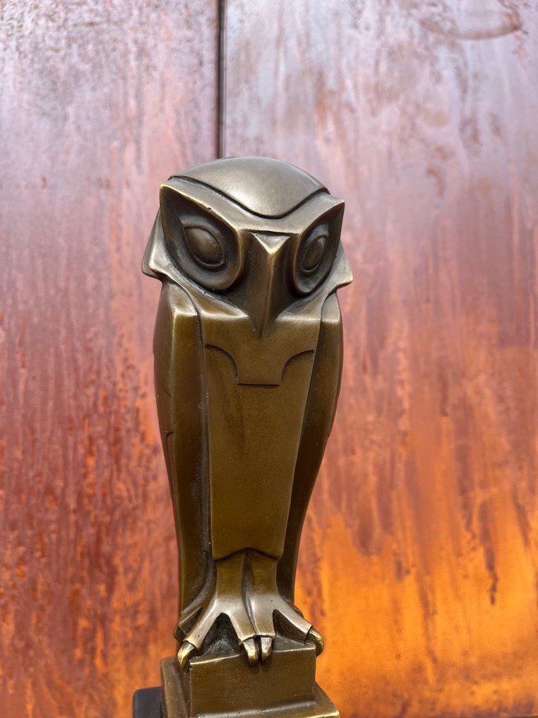 After C. Coenraad - 雕刻, Chouette / Uil (Owl) Art Deco - 32 cm - 青銅色, 大理石 #1.0