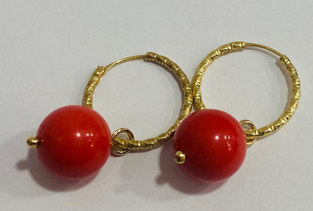 沒有保留價 - 耳環 - 18 克拉 黃金 - 8.00ct. tw. 珊瑚 #1.0