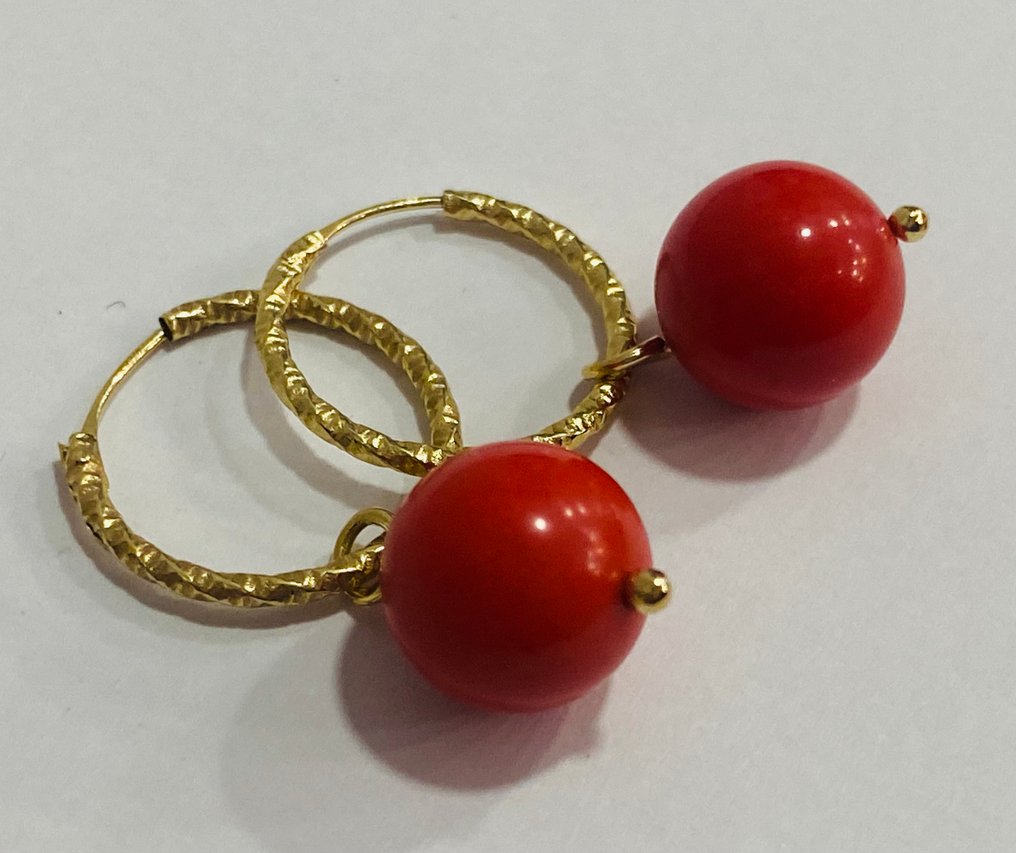 沒有保留價 - 耳環 - 18 克拉 黃金 - 8.00ct. tw. 珊瑚 #1.0