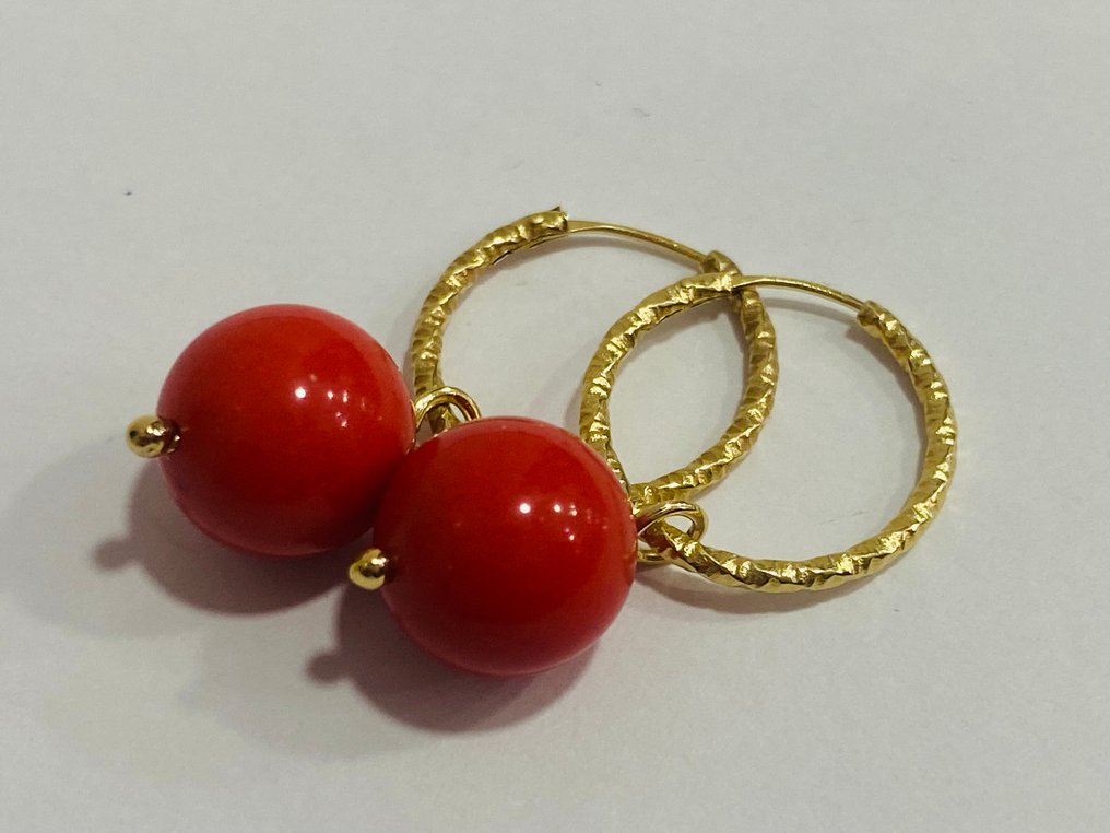 沒有保留價 - 耳環 - 18 克拉 黃金 - 8.00ct. tw. 珊瑚 #3.2