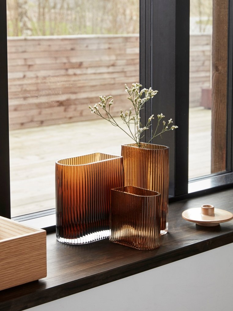 Hübsch - Lotte Knudsen - Váza (3) -  Elements váza készlet - Borostyán  - Üveg - 3 darab #1.0