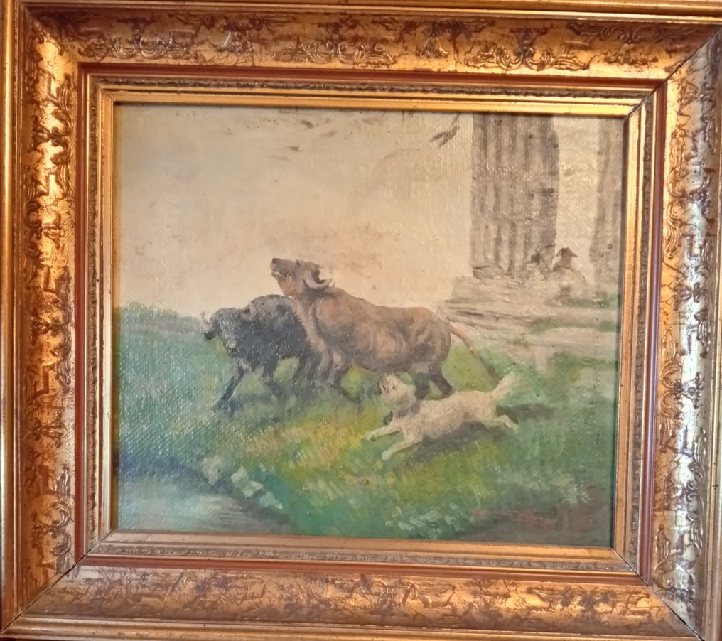 Angelo Silvio Galli (1870-1933) - Tori con cane #2.1