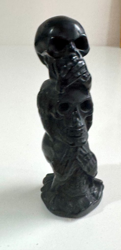 Άγαλμα από χαραγμένο μνήμα θανάτου «Τρία σοφά κρανία» σε μαύρο όψιμο Κρανίο - Skull - 30 mm - 32 mm - 90 mm #2.1