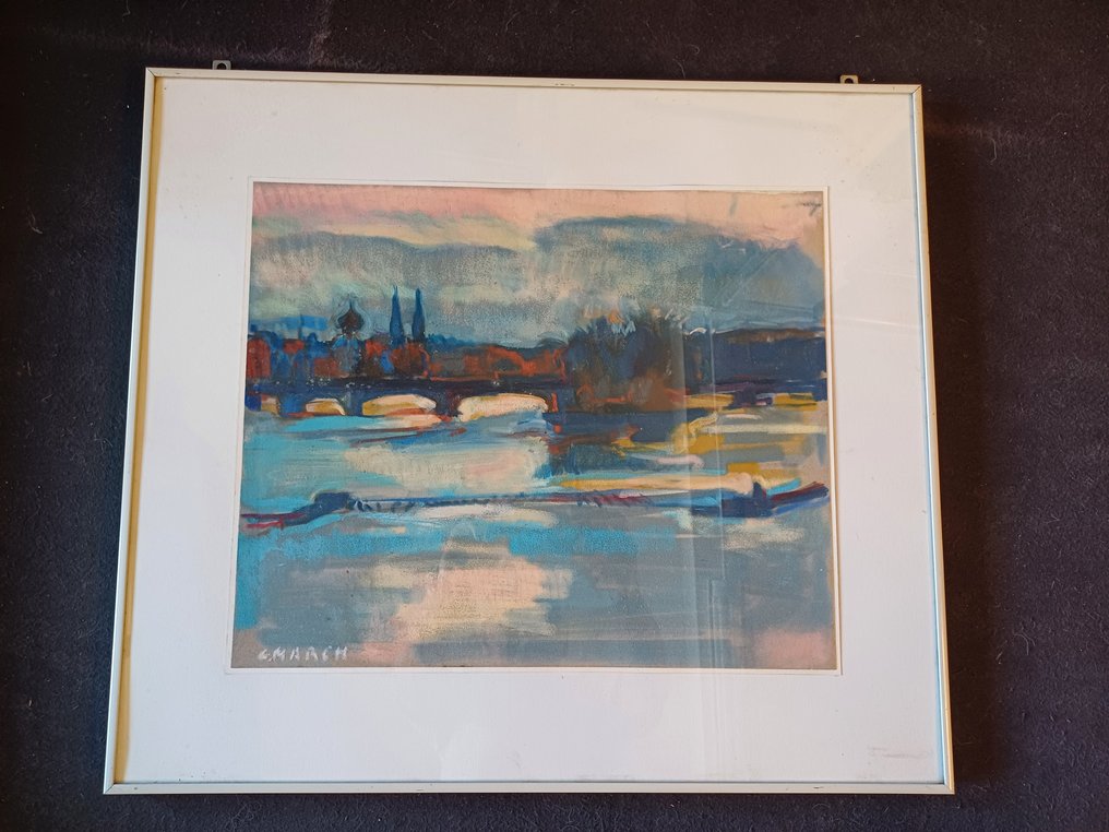 Giovanni March (1894-1974) - Veduta di città con fiume #3.2