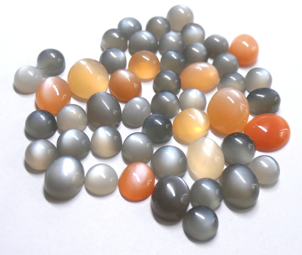 Τεράστιο σετ από φυσικές πέτρες σελήνης 100% (πορτοκαλί + γκρίζο → Σπάνιο) Καμπουσόν- 21.77 g - (48) #3.2