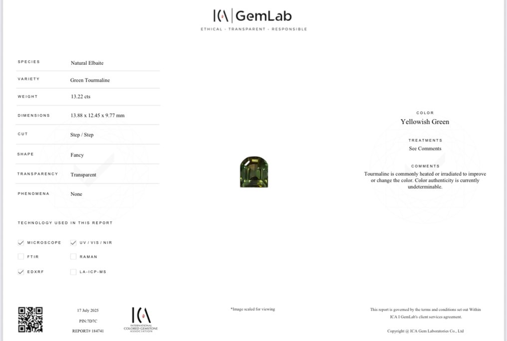 Turmalin - 13.22 ct - Internasjonal forening for fargede edelstener (ICA GemLab) #3.2