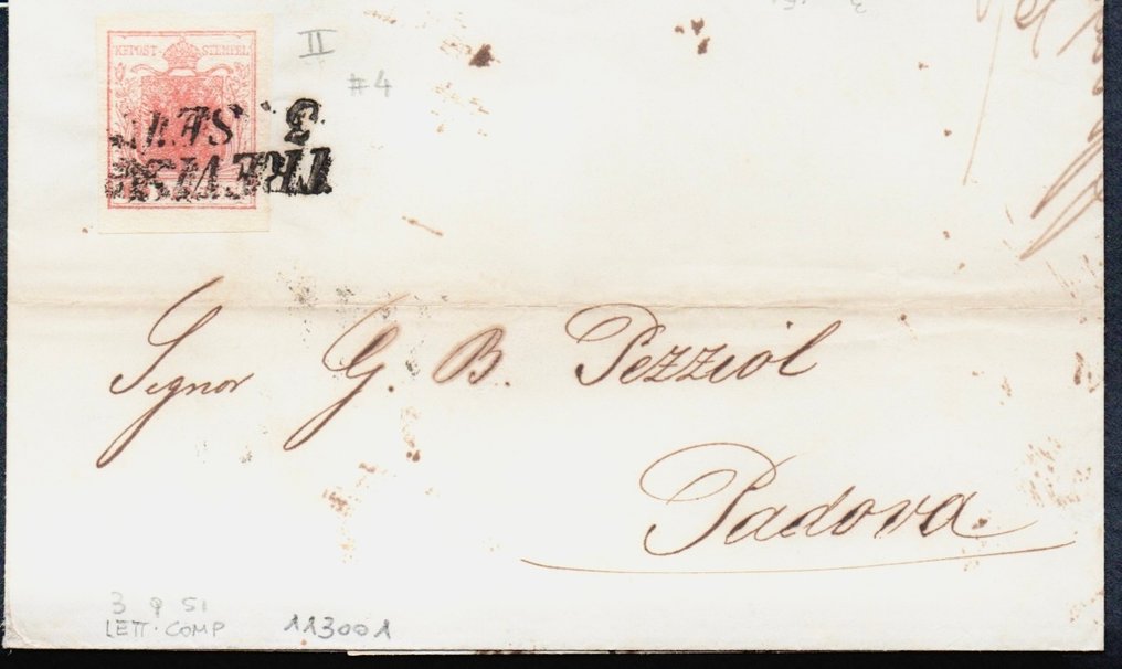 意大利古國－倫巴第-威尼托王國 1850 - 伦巴第-威尼托15分第二种类型在完美且新鲜的信件上 #1.0