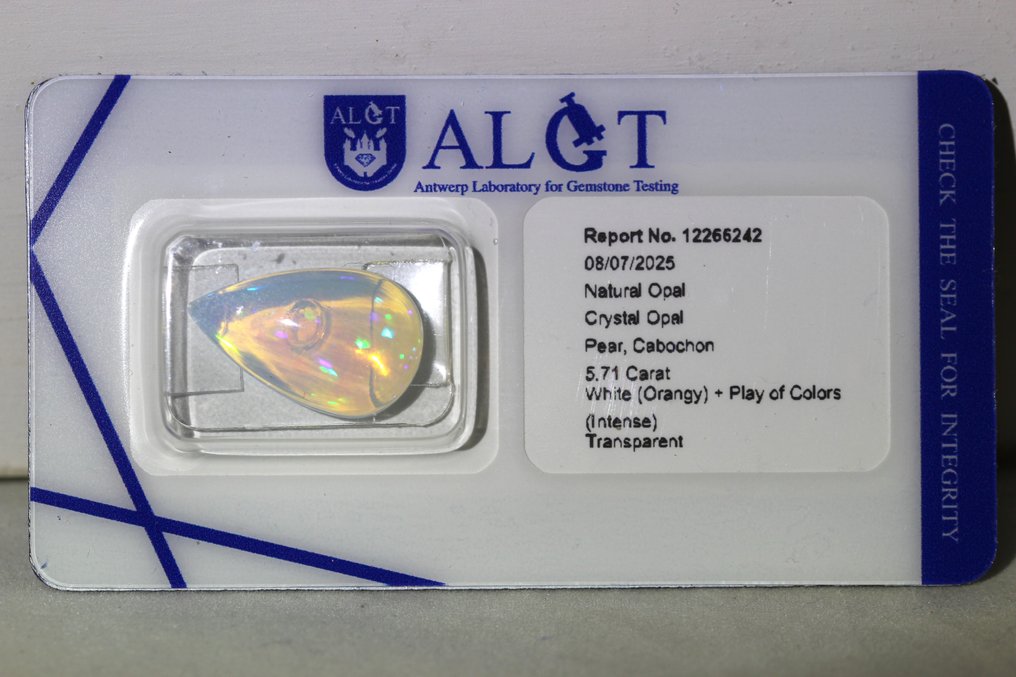 Opal - 5.71 ct - Antwerp Laboratory for Gemstone Testing (ALGT) - Intense Color #1.0