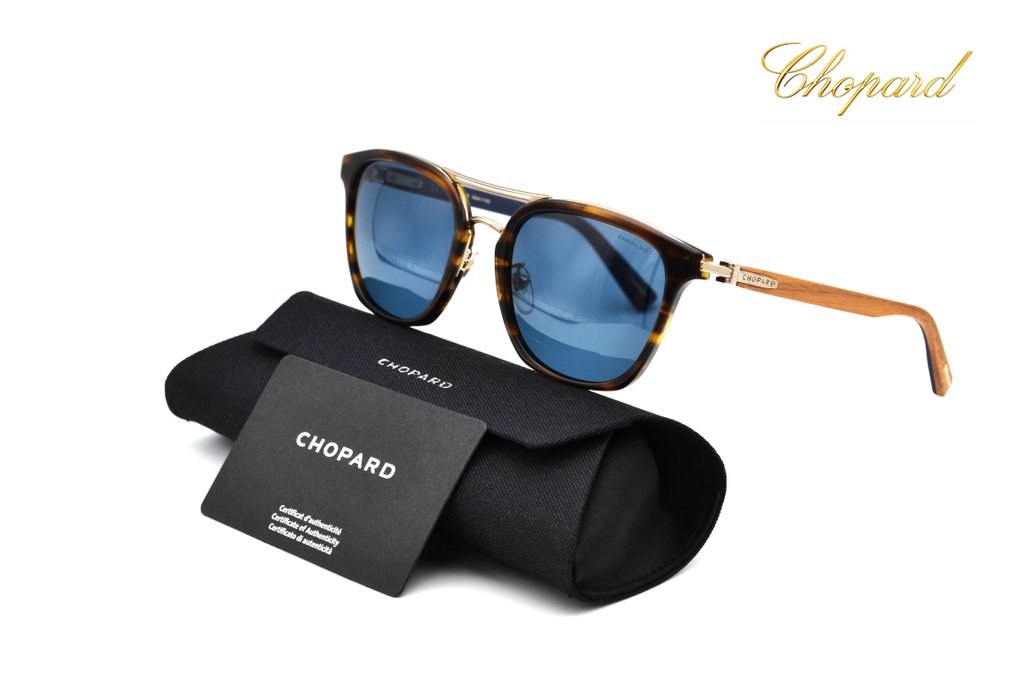 Chopard - SCHC91 9FMP - Wood & Acetate + Gold Metal - Blue Polarized Lenses *New Sunglasses* - Aurinkolasit #1.0