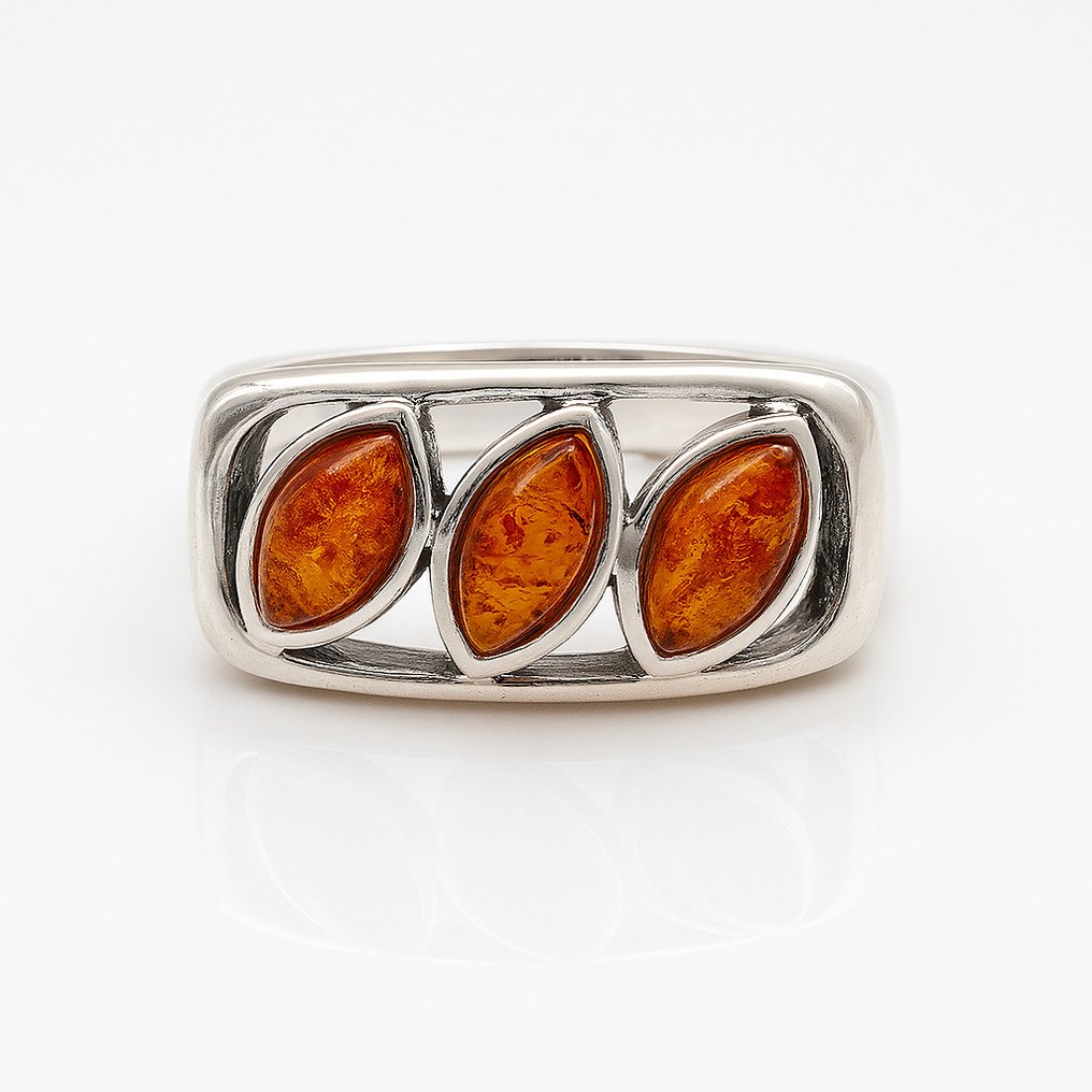 琥珀 - 银 - 戒指 - 波罗的海琥珀 #1.0
