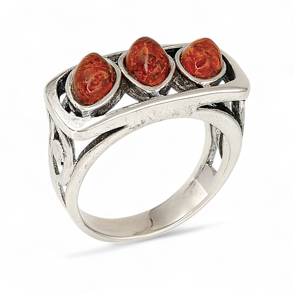 琥珀 - 银 - 戒指 - 波罗的海琥珀 #1.0