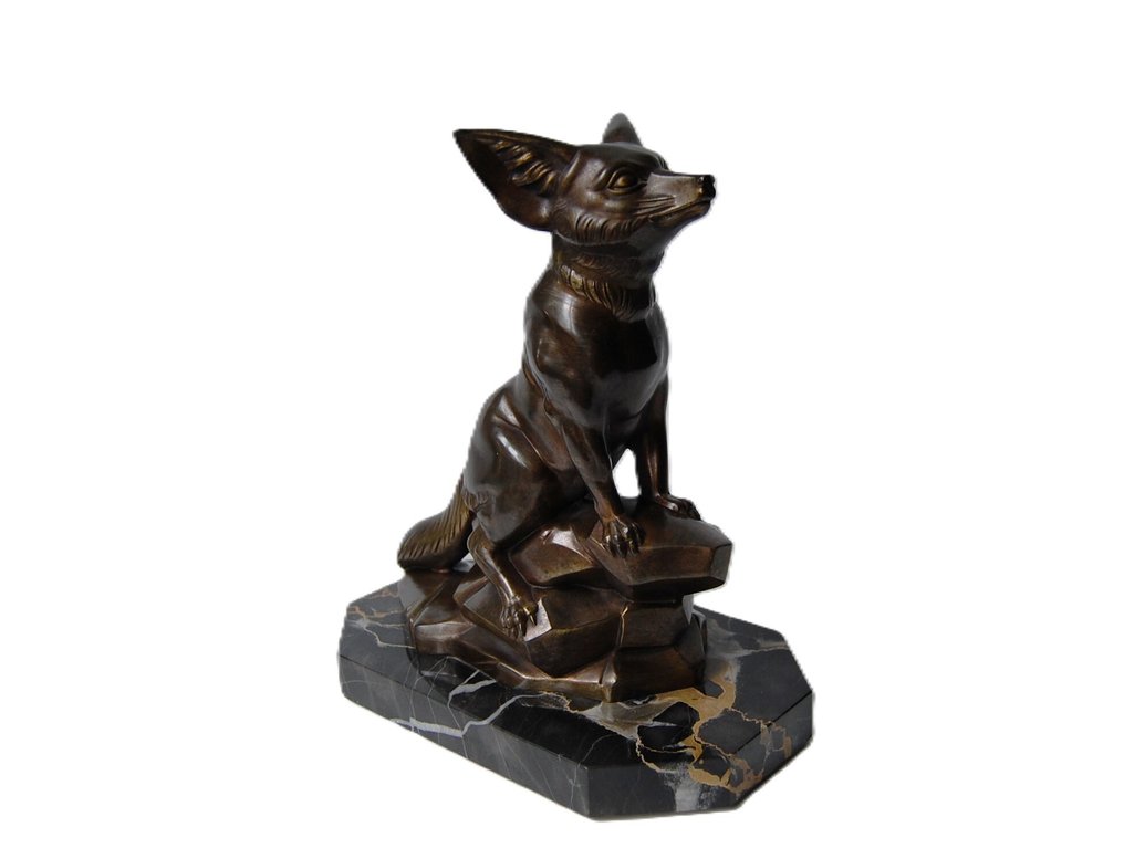 Pierel - 雕塑, Woestijnvos / Fennec - 24 cm - 金属, 大理石 - 1930 #1.0