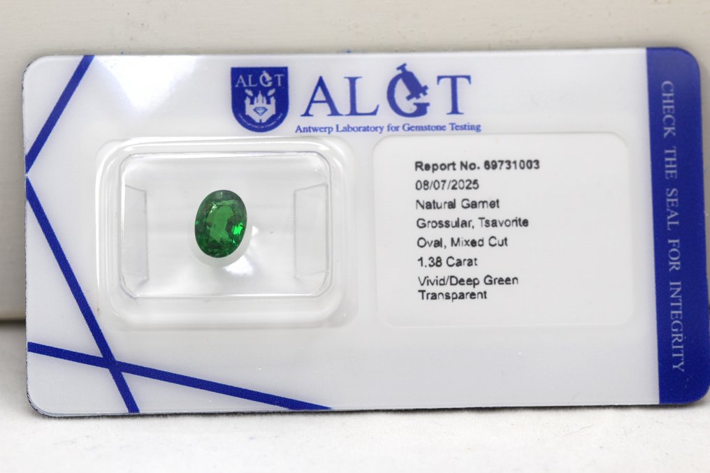 Tsavorit  - 1.38 ct - Antwerp Laboratory for Gemstone Testing (ALGT) - Feine Farbqualität #2.1