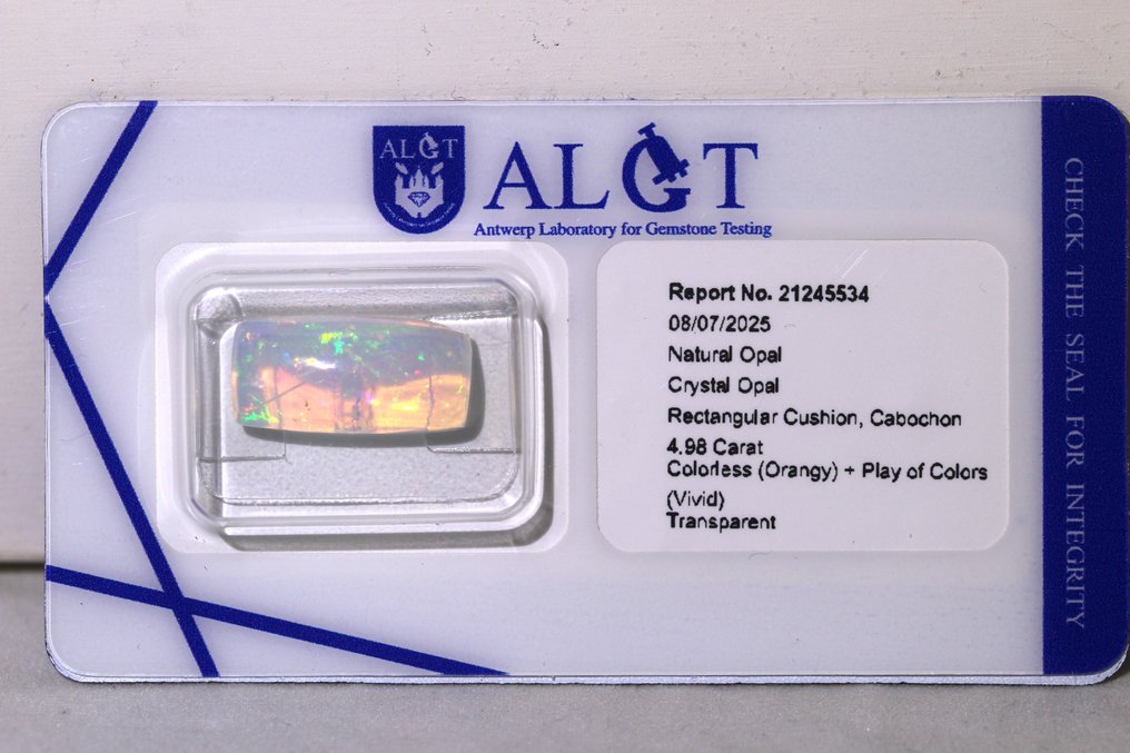 Opal - 4.98 ct - Antwerp Laboratory for Gemstone Testing (ALGT) - Fine Color Quality #2.1