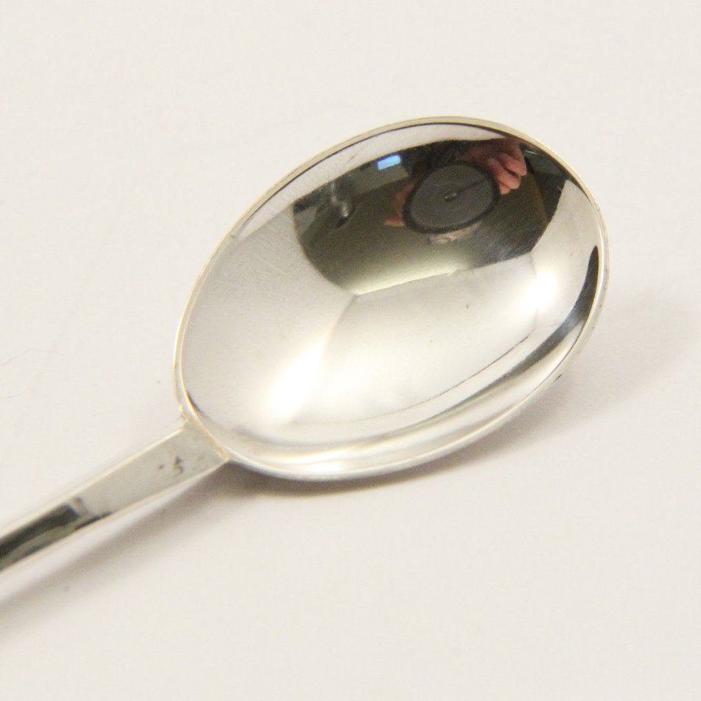 12 identieke minimalistische theelepels in originele etui - 117gram zilver - Schijfsma Sneek - Cucchiaino da tè - .835 argento - Retro 'Rattestaart' #3.2