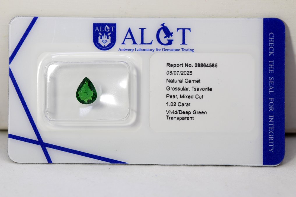 Tsavorite - 1.02 ct - ALGT (Laboratorul pentru testarea pietrelor prețioase din Anvers) - Calitate fină a culorii #1.0
