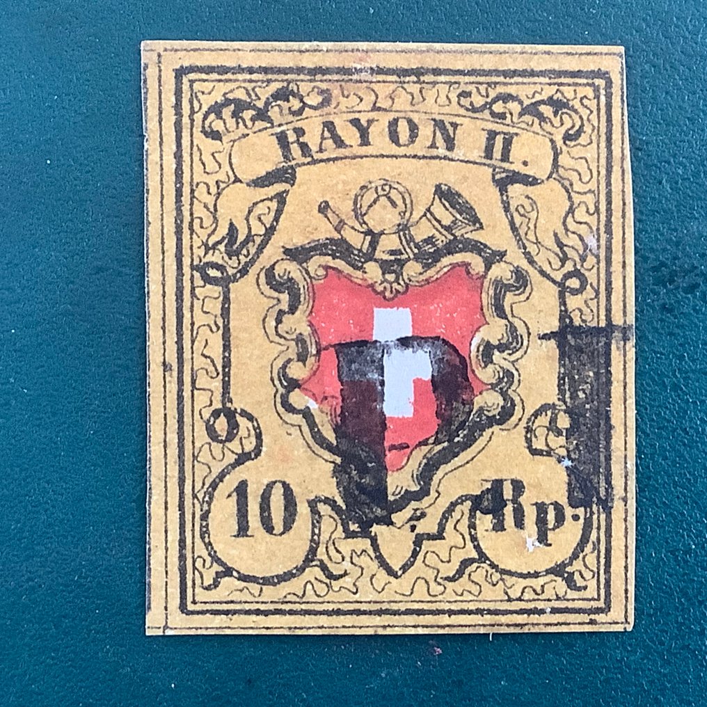 Sveitsi 1850 - Rayon II syvässä tummanoranssävyisessä tabak-värissä, allekirjoittanut Van der Weid ja sertifikaatti - Zumstein 16IIa , Type 3 , Stein A1-U #1.0