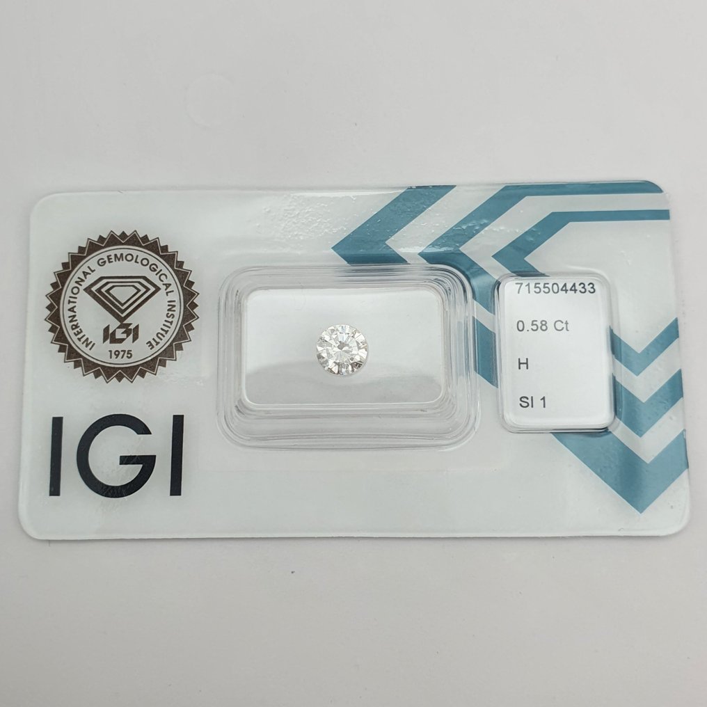 1 pcs Diamant (Natural) - 0.58 ct - Rotund - H - SI1 - IGI (Institutul gemologic internațional) #1.0