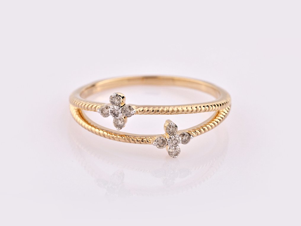 Δαχτυλίδι - 14 καράτια Κίτρινο χρυσό -  0.12ct. tw. Διαμάντι (Φυσικό)  #1.0
