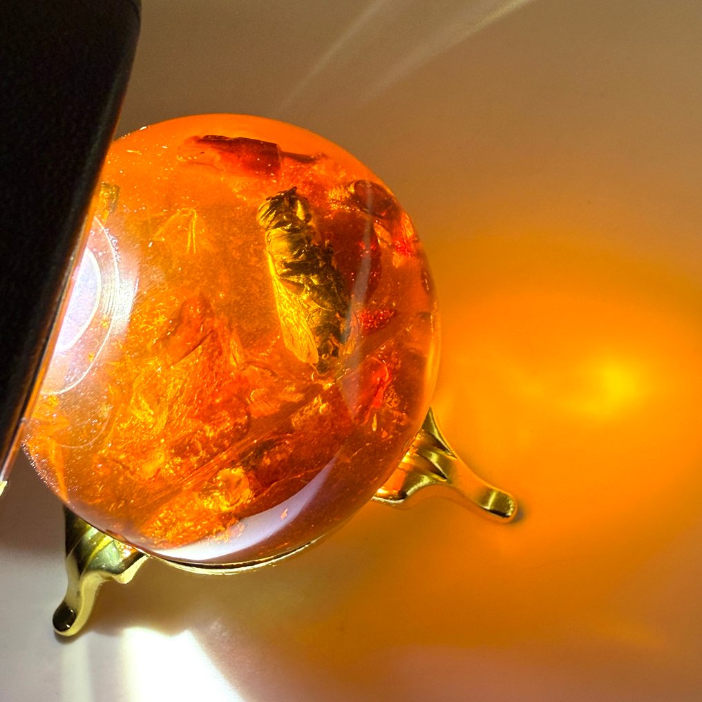 Egg with Bee and Baltic amber stones - Amber - Succinite - 56 mm - 45 mm  (No Reserve Price) #1.0