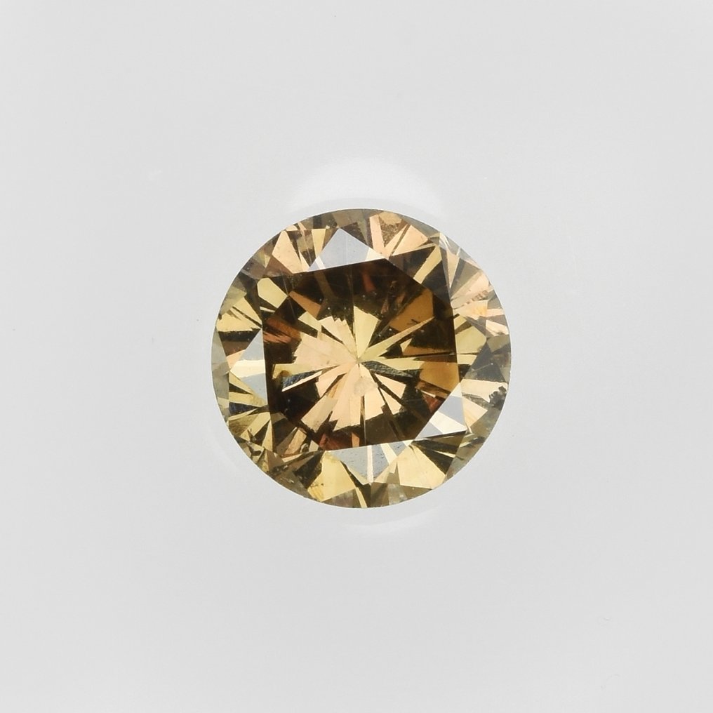1 pcs 鑽石 (天然彩色) - 0.66 ct - 圓形 - Fancy intense 淡黃色 褐色 - SI1 - Antwerp Laboratory for Gemstone Testing (ALGT) #1.0