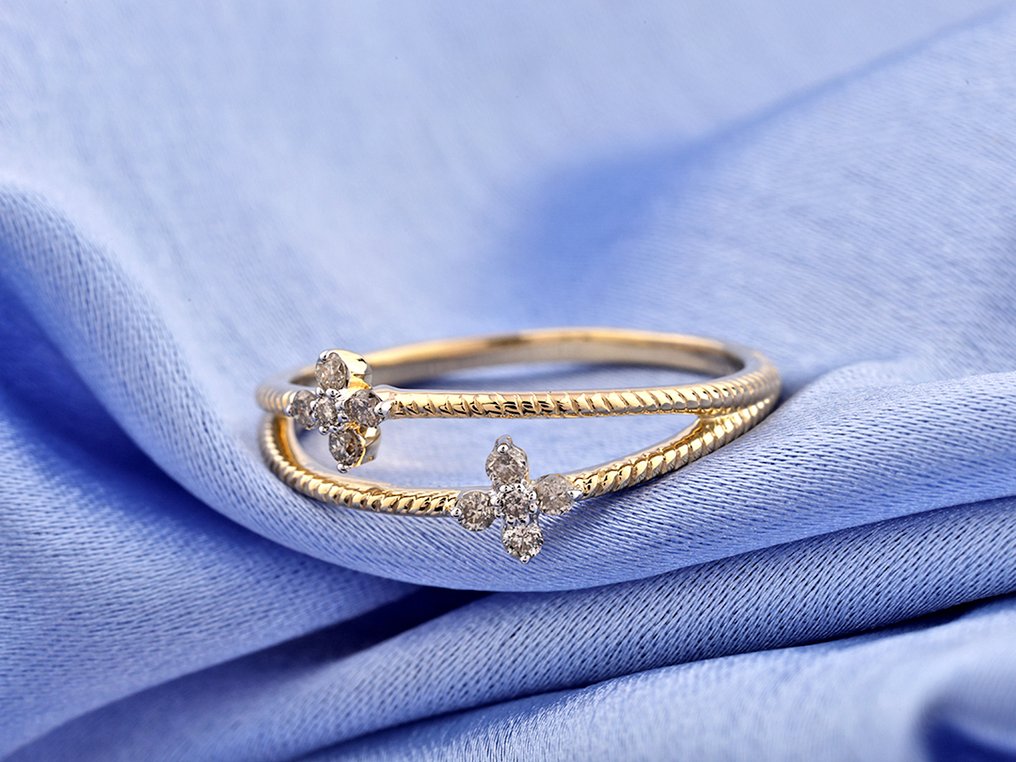 Δαχτυλίδι - 14 καράτια Κίτρινο χρυσό -  0.12ct. tw. Διαμάντι (Φυσικό)  #4.3